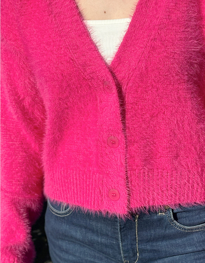 hot pink fluff cardigan