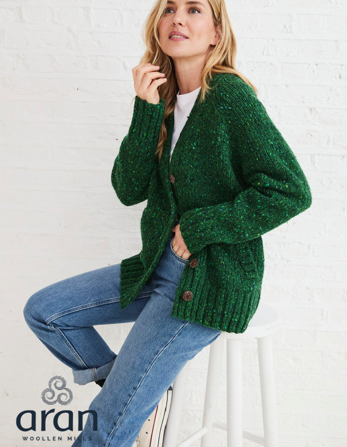 Aran Mills Cardigan with Side Pockets in Garden Green