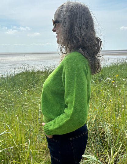 cropped green lambswool sweater with crew neck