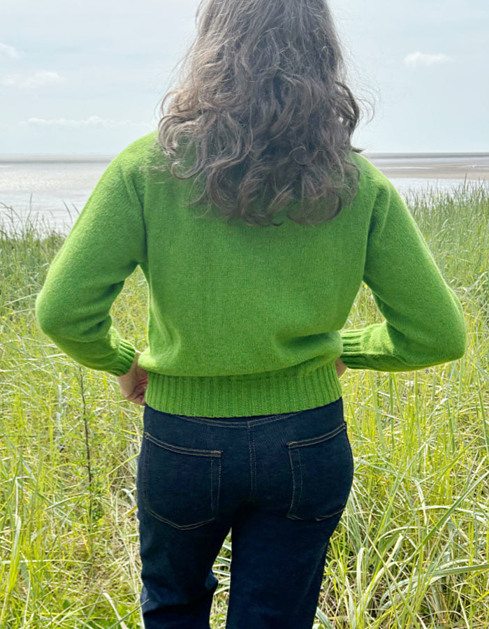 cropped green lambswool sweater with crew neck