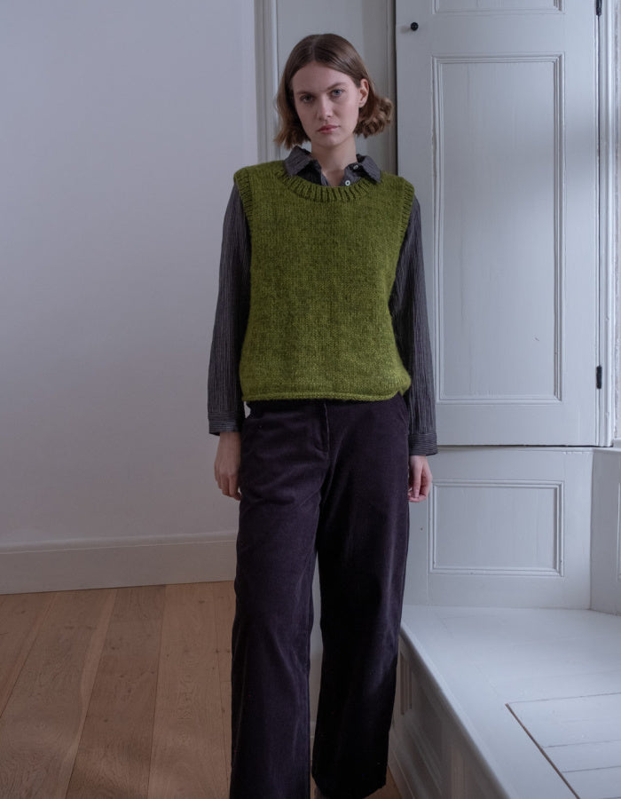 hand knitted green wool tank top, sweater vest