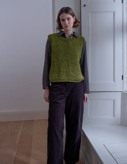 hand knitted green wool tank top, sweater vest