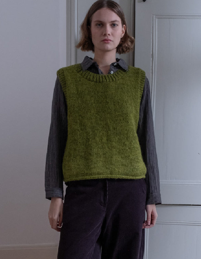 hand knitted green wool tank top, sweater vest