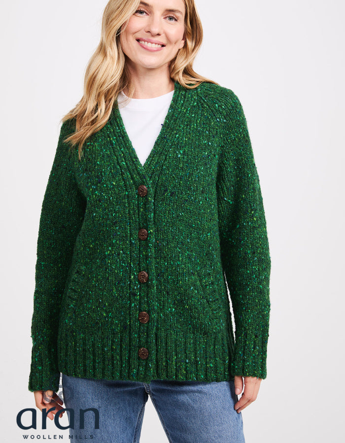Aran Mills Cardigan with Side Pockets in Garden Green