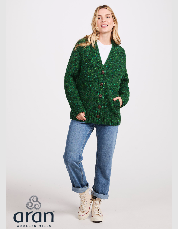 Aran Mills Cardigan with Side Pockets in Garden Green