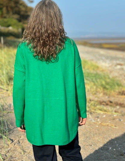 See Saw Ribbed Sleeve Coat in Emerald