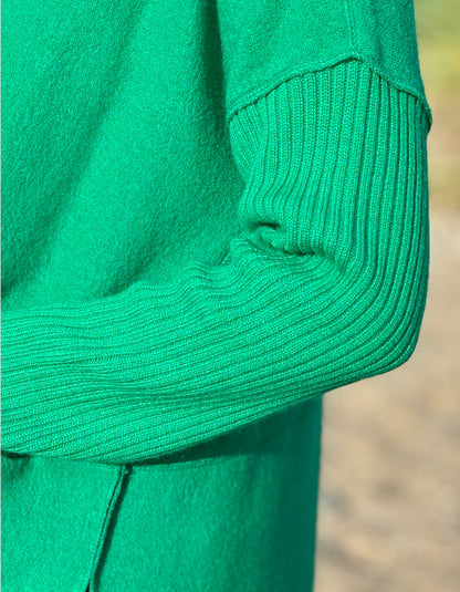 See Saw Ribbed Sleeve Coat in Emerald