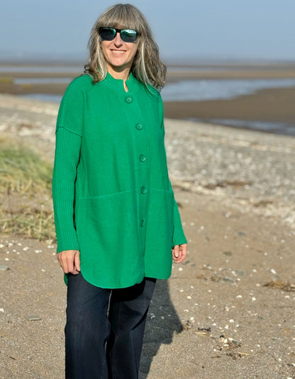 See Saw Ribbed Sleeve Coat in Emerald