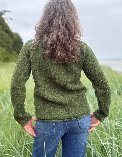 Fisherman out of Ireland Donegal Tweed Roll Neck Sweater in Shamrock