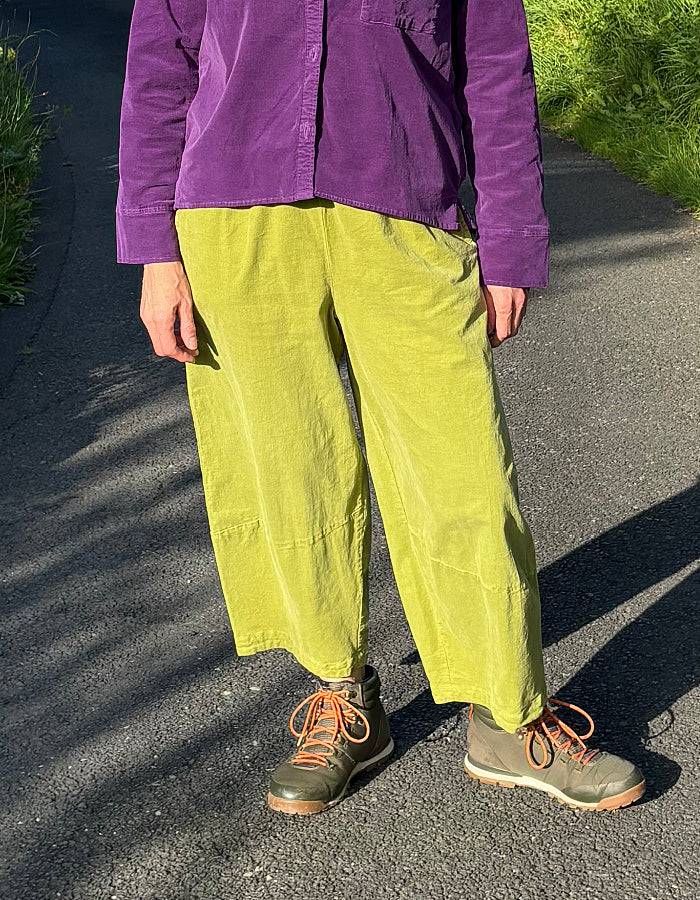 green needlecord lantern pants