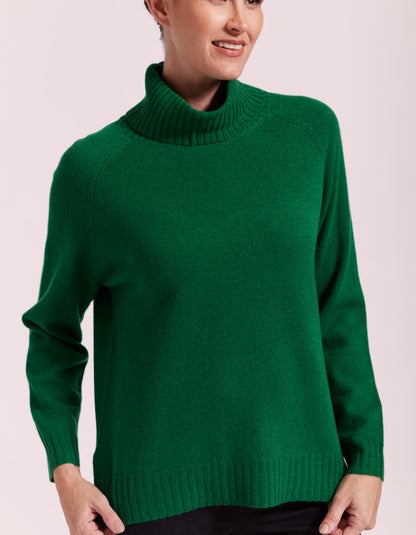 See Saw Button Back Rollneck in Emerald