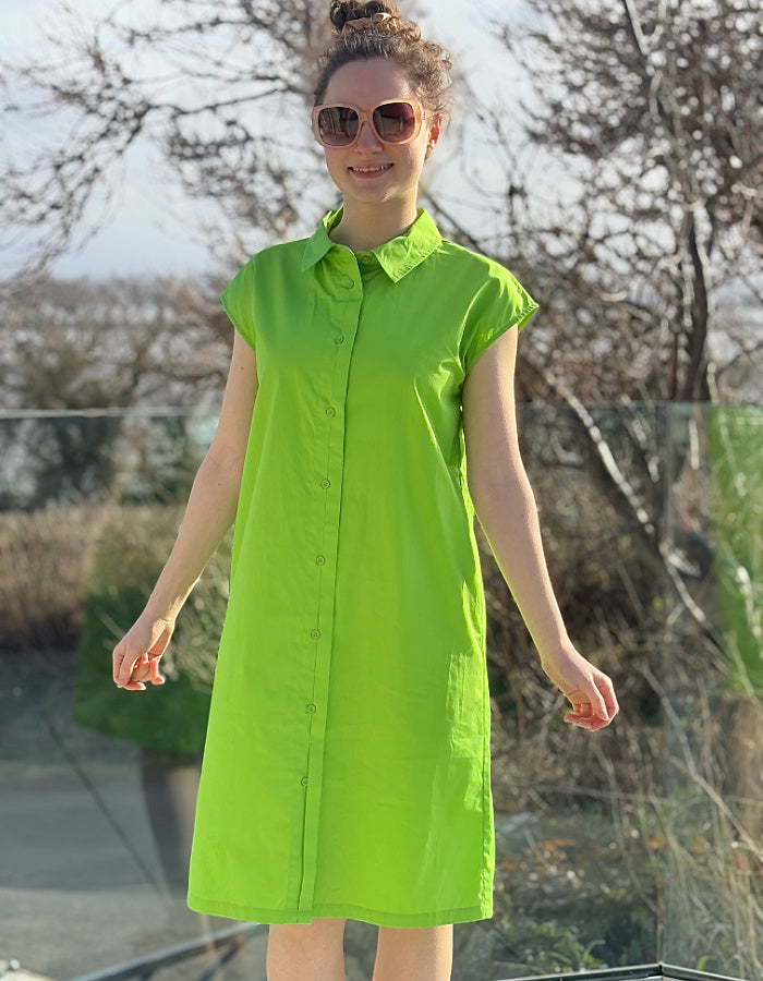 Kaleido Key Lime Cotton Shirt Dress