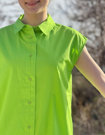 Kaleido Key Lime Cotton Shirt Dress