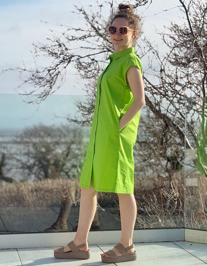 Kaleido Key Lime Cotton Shirt Dress