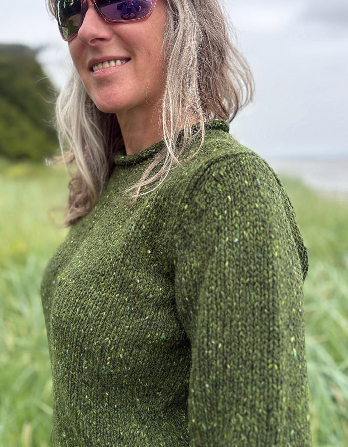 Fisherman out of Ireland Donegal Tweed Roll Neck Sweater in Shamrock