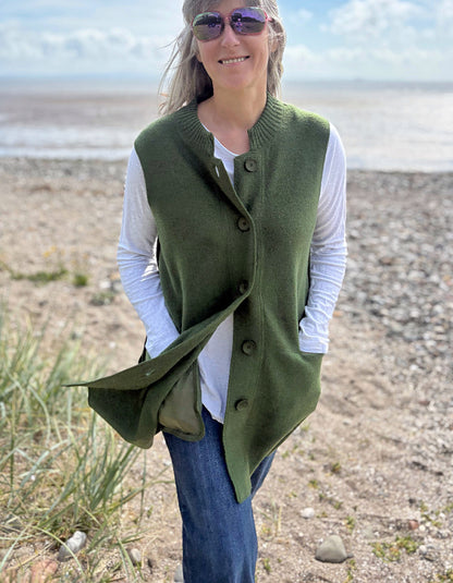 See Saw Boiled Wool Waistcoat in Green
