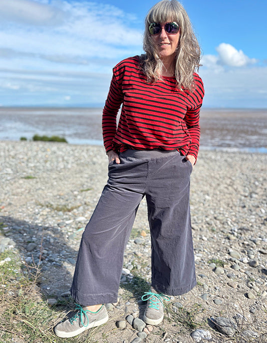 Cut Loose Culotte with Soft Waist in Grey Baby Cord