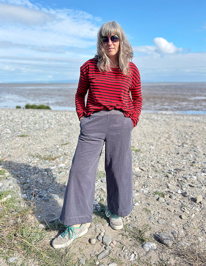 Cut Loose Culotte with Soft Waist in Grey Baby Cord
