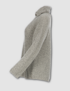 grey melange ribbed lambswool swing sweater with half zip