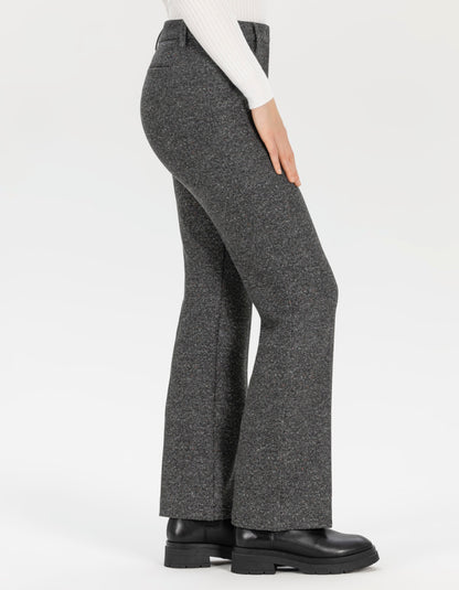 wide leg straight fit pull on trouser in tweed effect charcoal grey