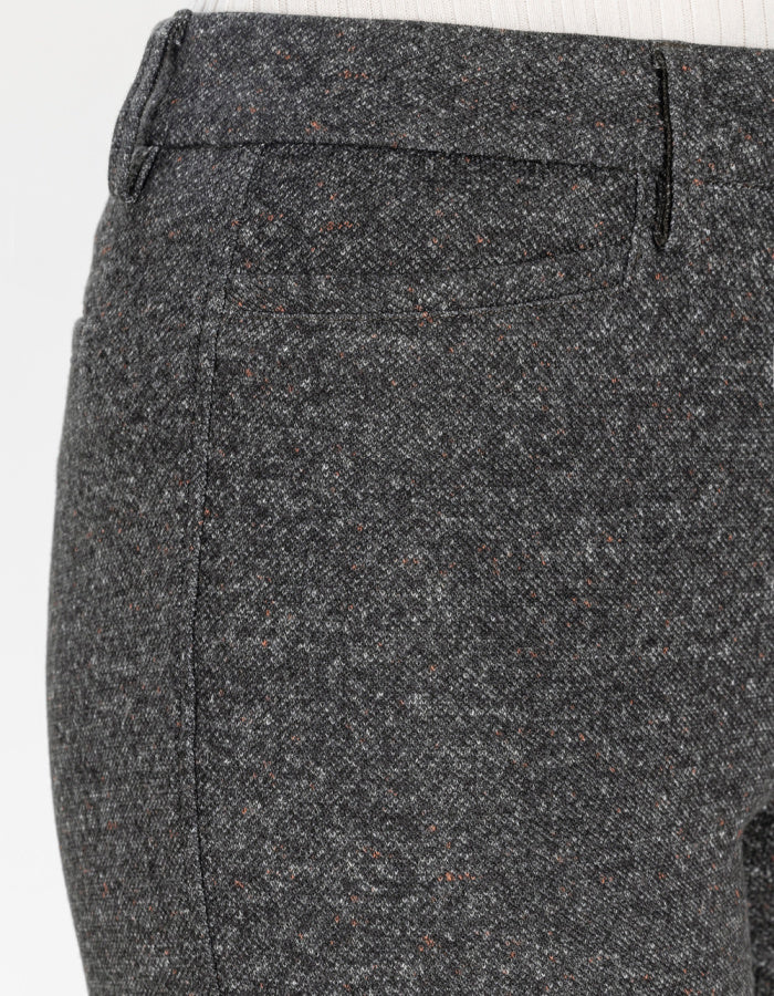 wide leg straight fit pull on trouser in tweed effect charcoal grey