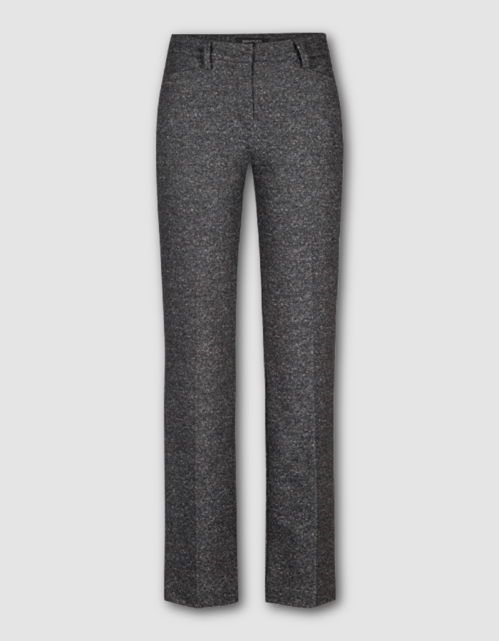 wide leg straight fit pull on trouser in tweed effect charcoal grey