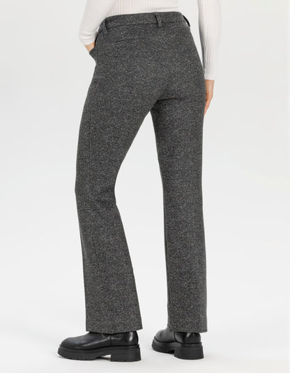 wide leg straight fit pull on trouser in tweed effect charcoal grey