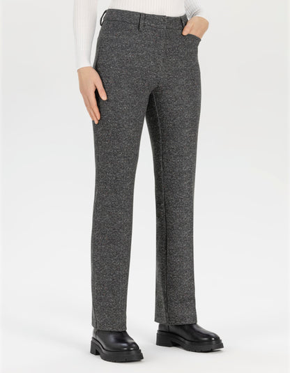 wide leg straight fit pull on trouser in tweed effect charcoal grey