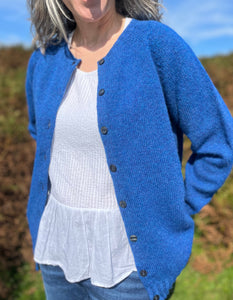 lambswool button up cardigan in royal blue