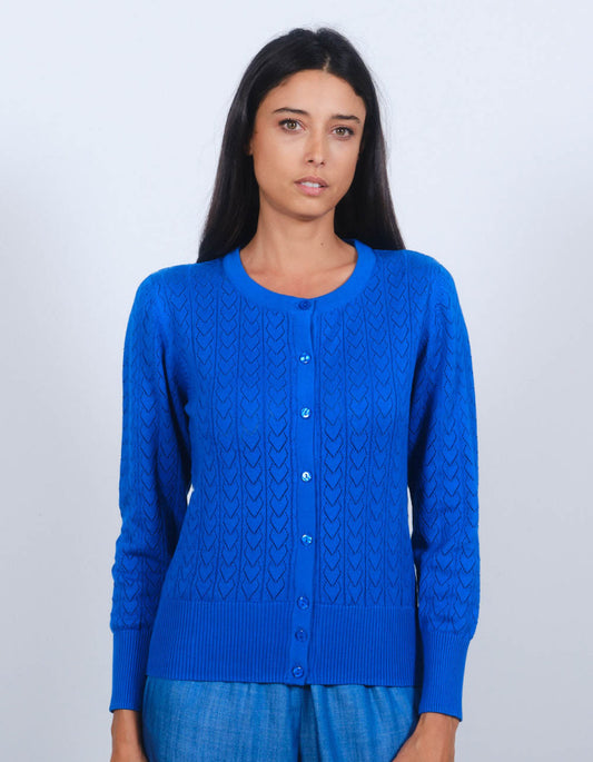 Pretty Vacant Heart Pointelle Cardigan in Blue