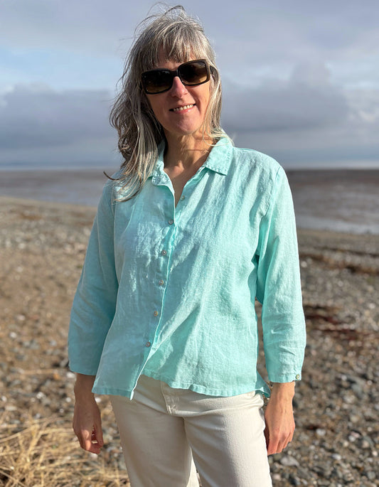 mint blue linen shirt
