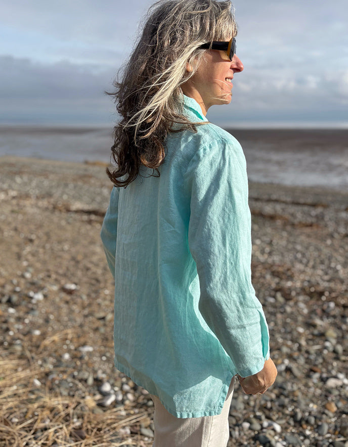 mint blue linen shirt