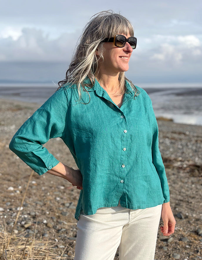 teal linen shirt