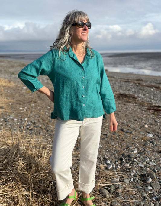 teal linen shirt