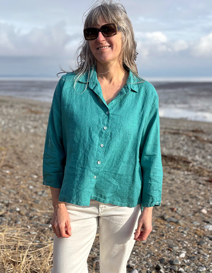 teal linen shirt