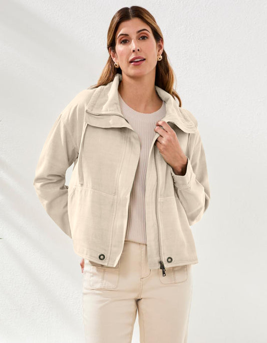 Tribal Twill Jacket with Drawcord Collar in Canvas Cream