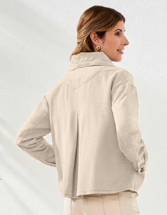 Tribal Twill Jacket with Drawcord Collar in Canvas Cream