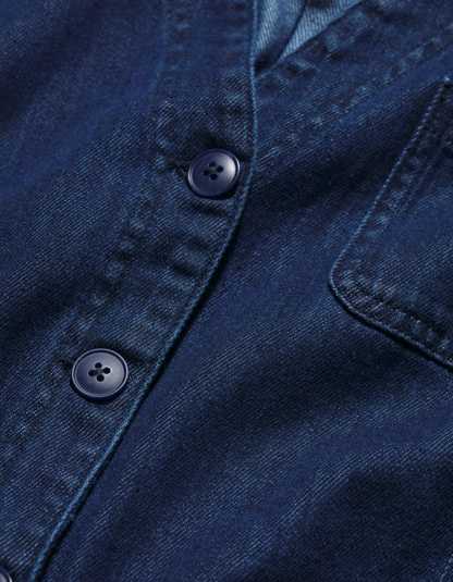 woman wearing a denim wide leg jumpsuit