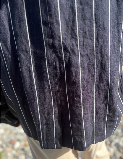 navy pinstripe oversized linen jacket