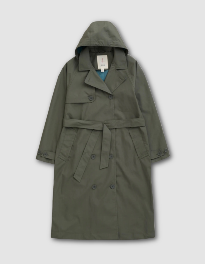 khaki waterproof trench coat with tie waist