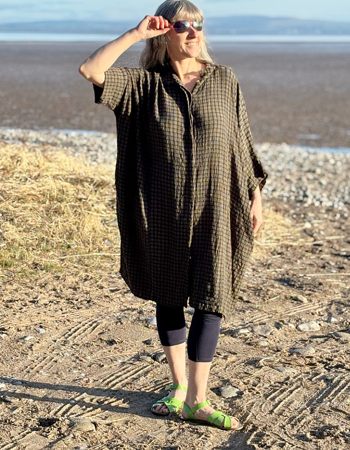 oversized khaki loose fit shirt dress, kaftan style