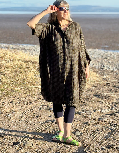 oversized khaki loose fit shirt dress, kaftan style