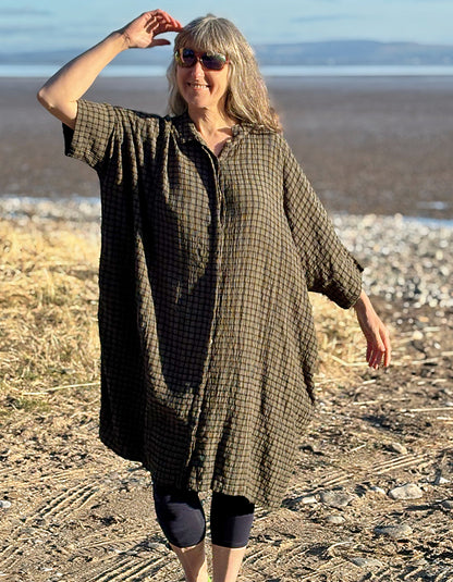 oversized khaki loose fit shirt dress, kaftan style