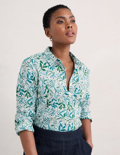 cotton crinkle shirt with green pea floral print