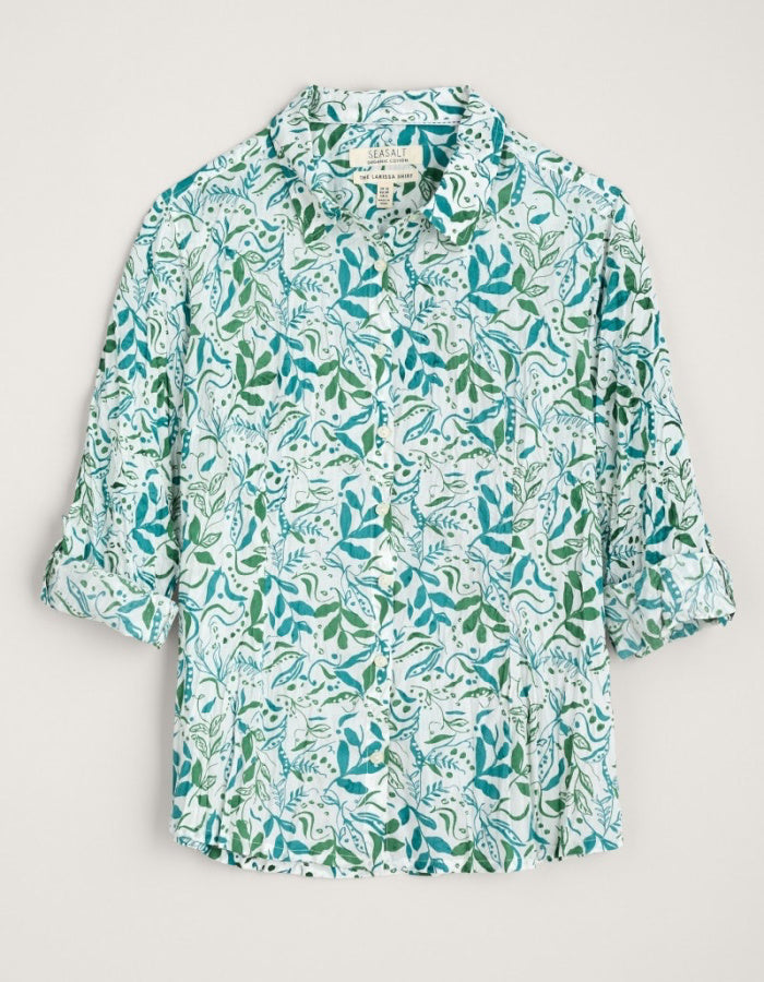 cotton crinkle shirt with green pea floral print