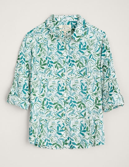 cotton crinkle shirt with green pea floral print