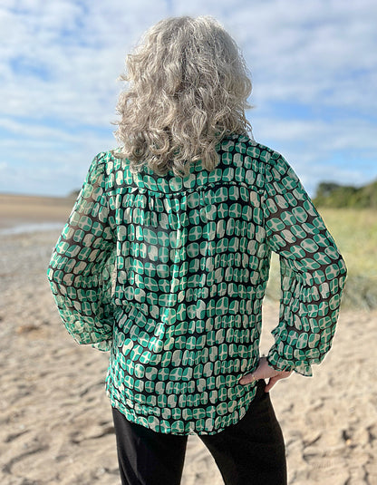 Foil Gala Twist Blouse in Lava Green