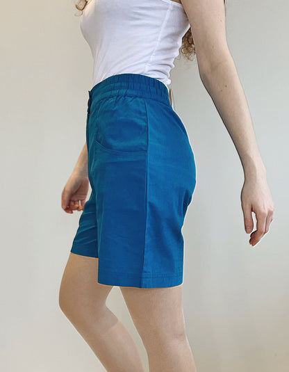 teal blue linen shorts
