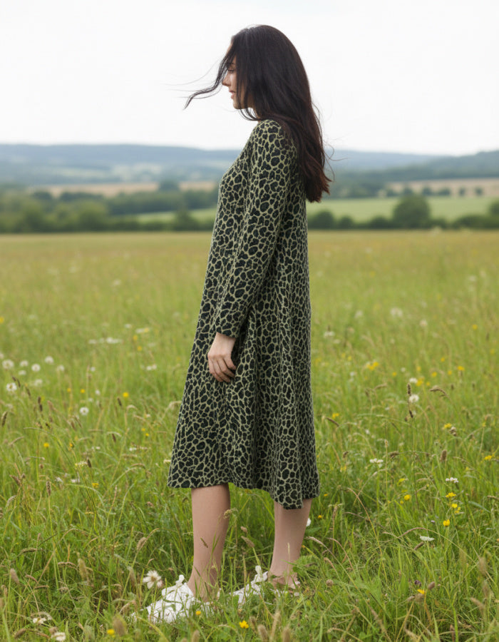 green animal print midi bubble dress