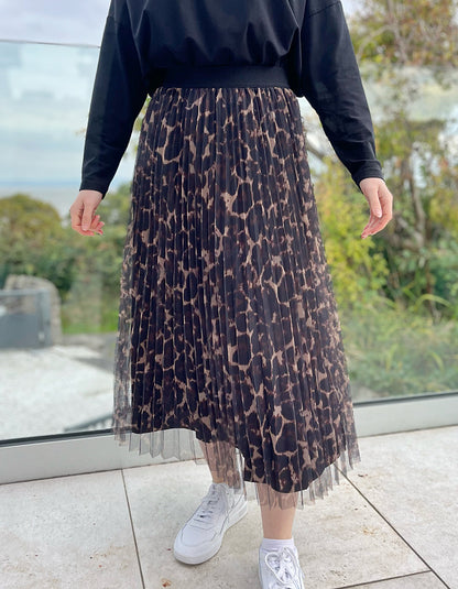 Pomodoro Leopard Mesh Midi Skirt